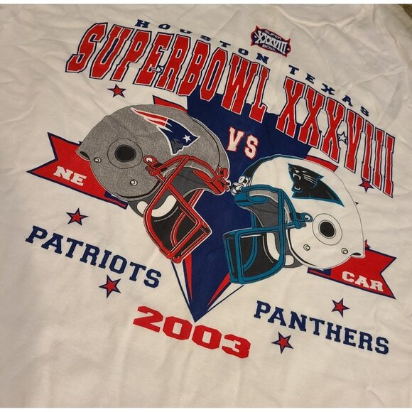 Super Bowl 38 XXXVIII Patriots Panthers Sz M 2003 *misprint T Shirt Houston - Picture 4 of 8